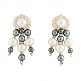Yellow Gold Diamond and Pearl Earrings